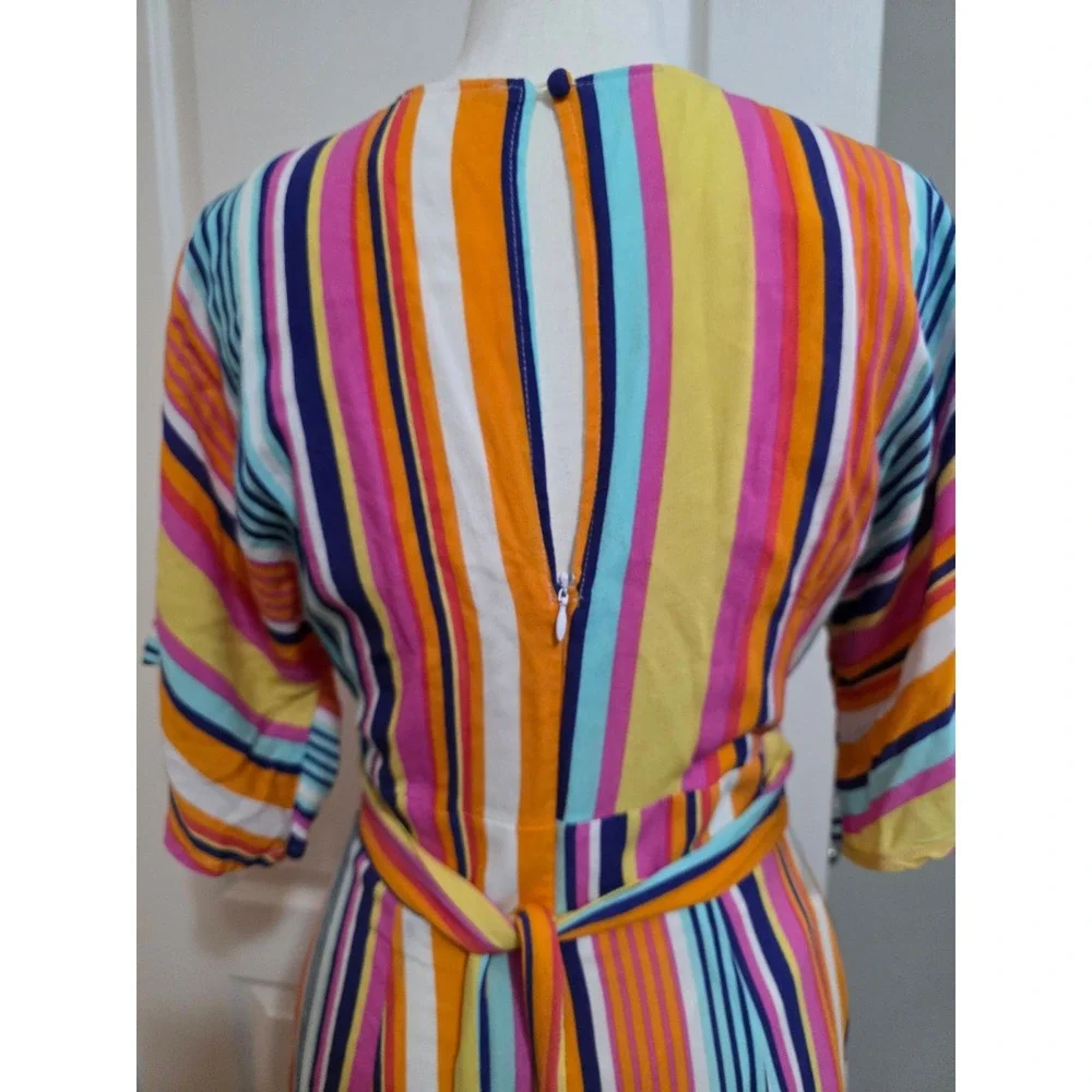 Harper Heritage‎ Francescas Striped Maxi Dress Pink Orange Blue Small 70s Style